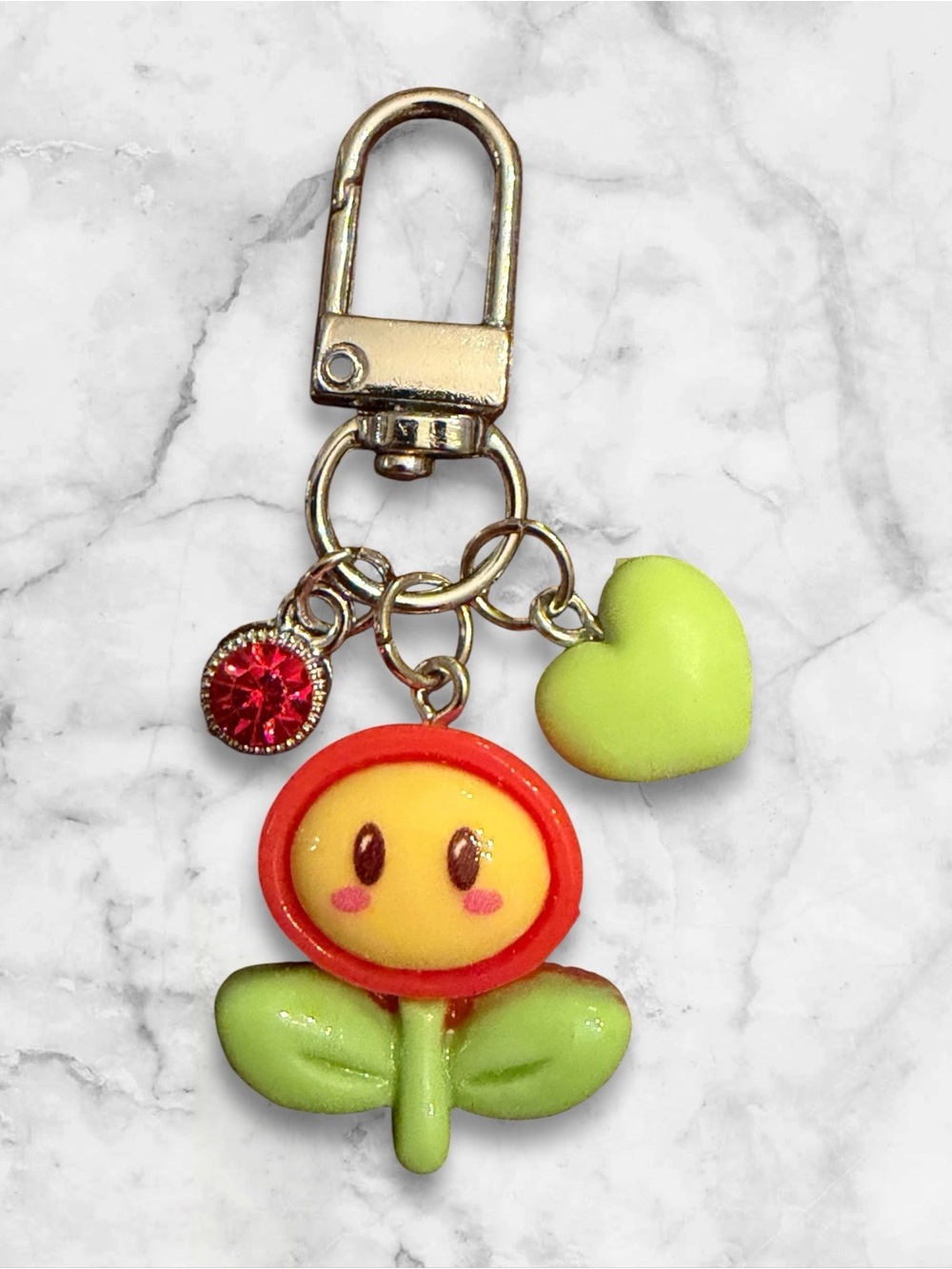 Cute Flower Keychain Charm with Lime Heart